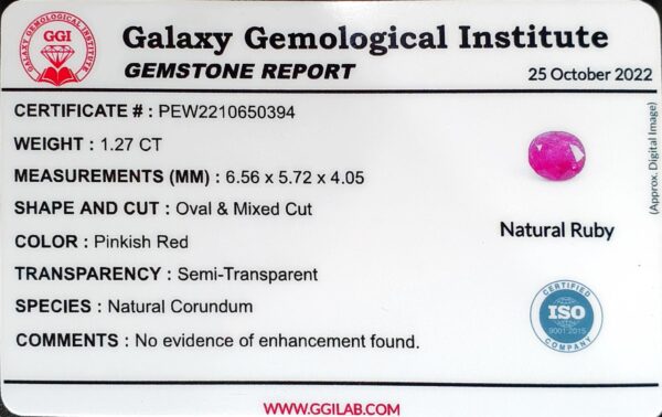 Ruby Stone Natural Unheated Certified | 1.27 ct - Image 7