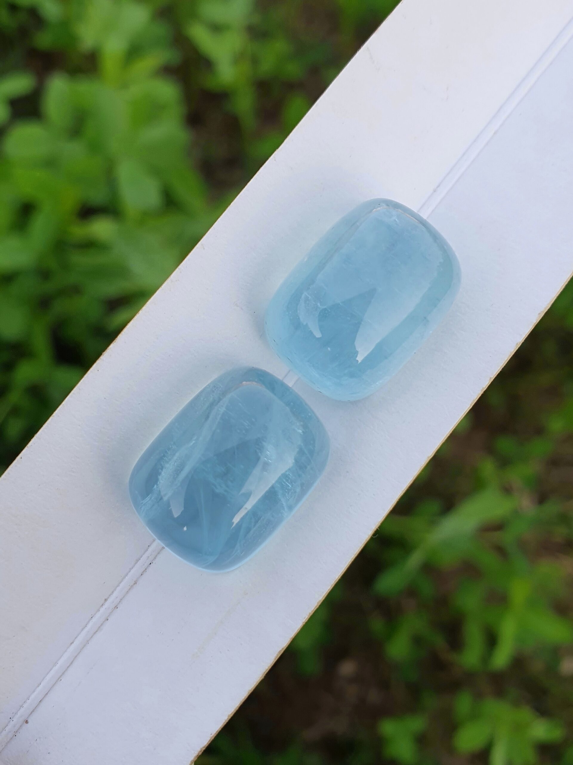 Blue Aquamarine Cabochon Matching Pair | 20.53 ct & 21.11 ct