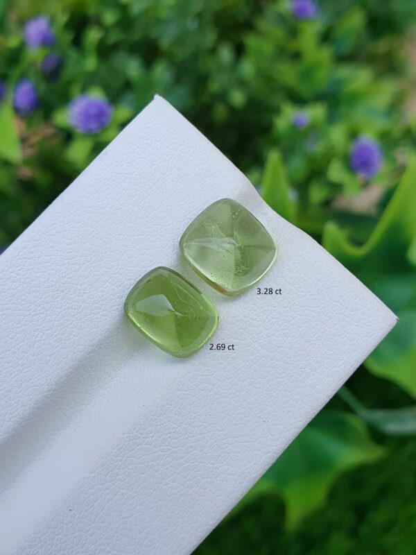 Peridot Stone Sugarloaf Pair Natural Loose | 3.28 ct & 2.69 ct - Image 2