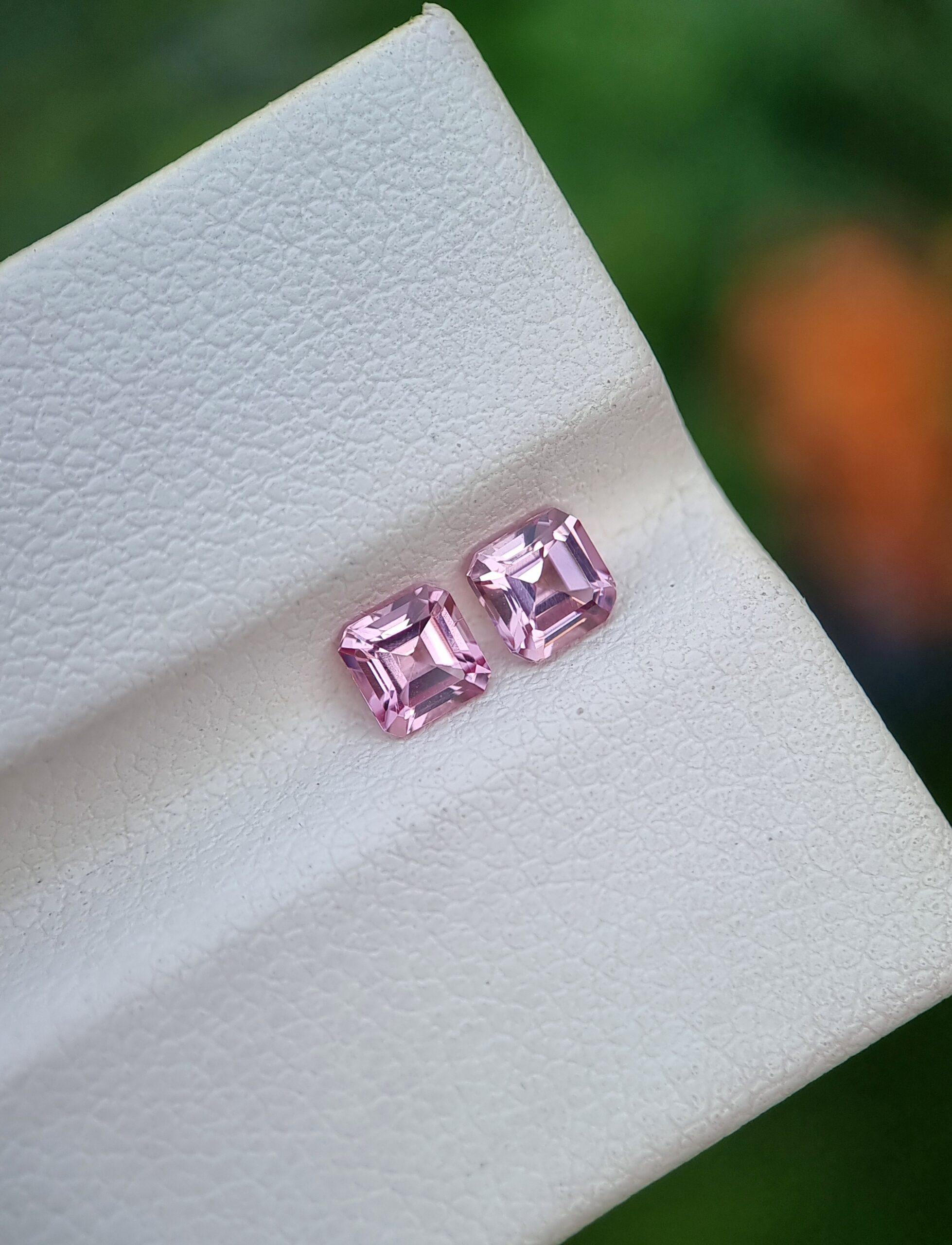 Matching Pair of Natural Pink Spinel Gemstones from Tajikistan - Square Cut, Eye Clean | 0.42 & 0.32 ct
