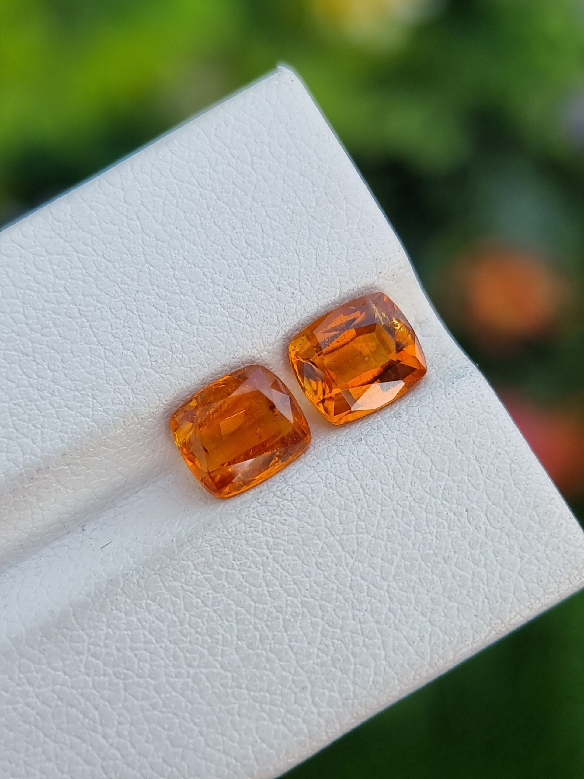 1.39 & 1.36 ct Matching Pair Natural Clinohumite Cushions - Tajikistan Gemstones (Untreated)