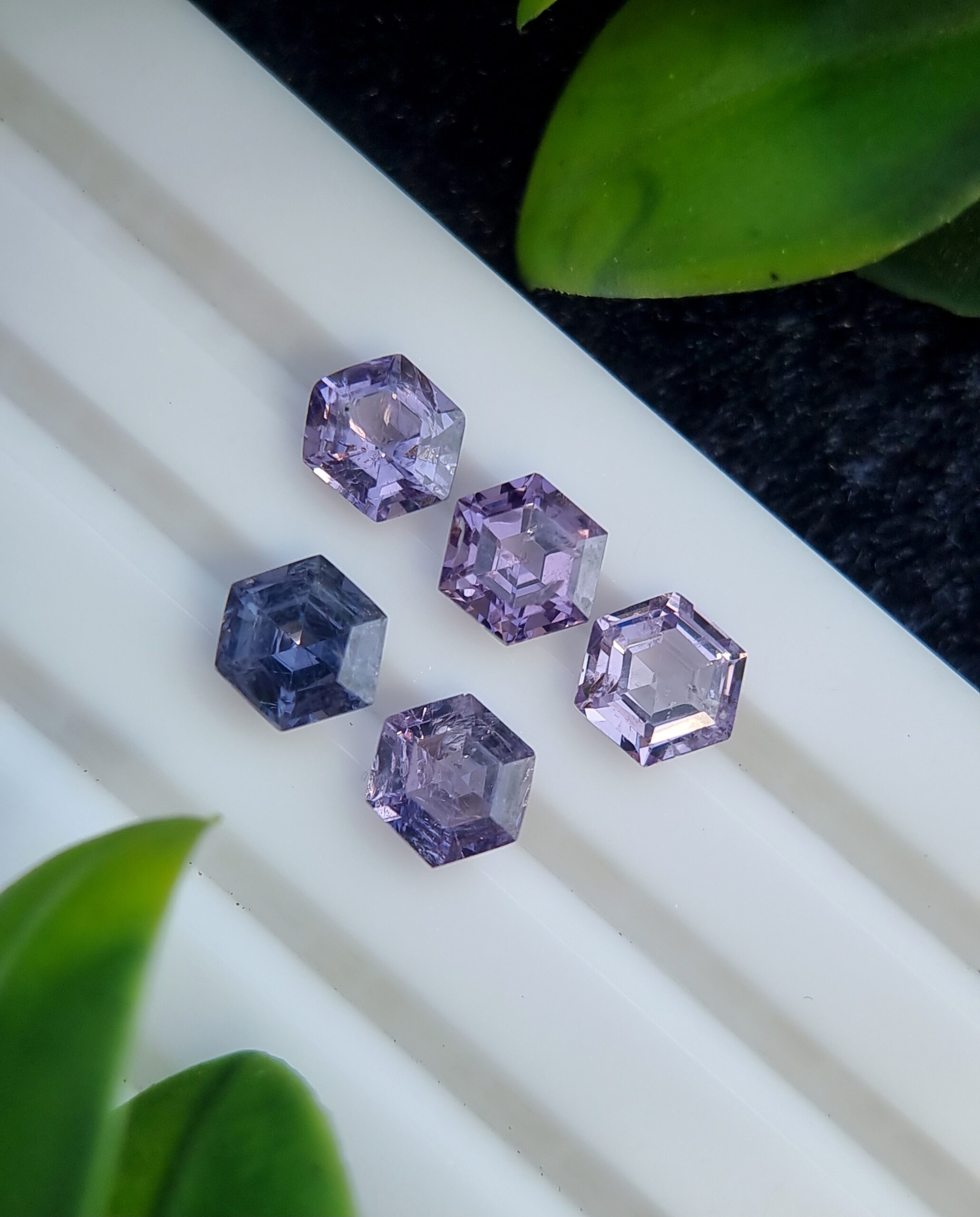 Radiant Violet Natural Spinel Gemstone Set: 5 Stones, Hexagonal Cut | 4.73 ct