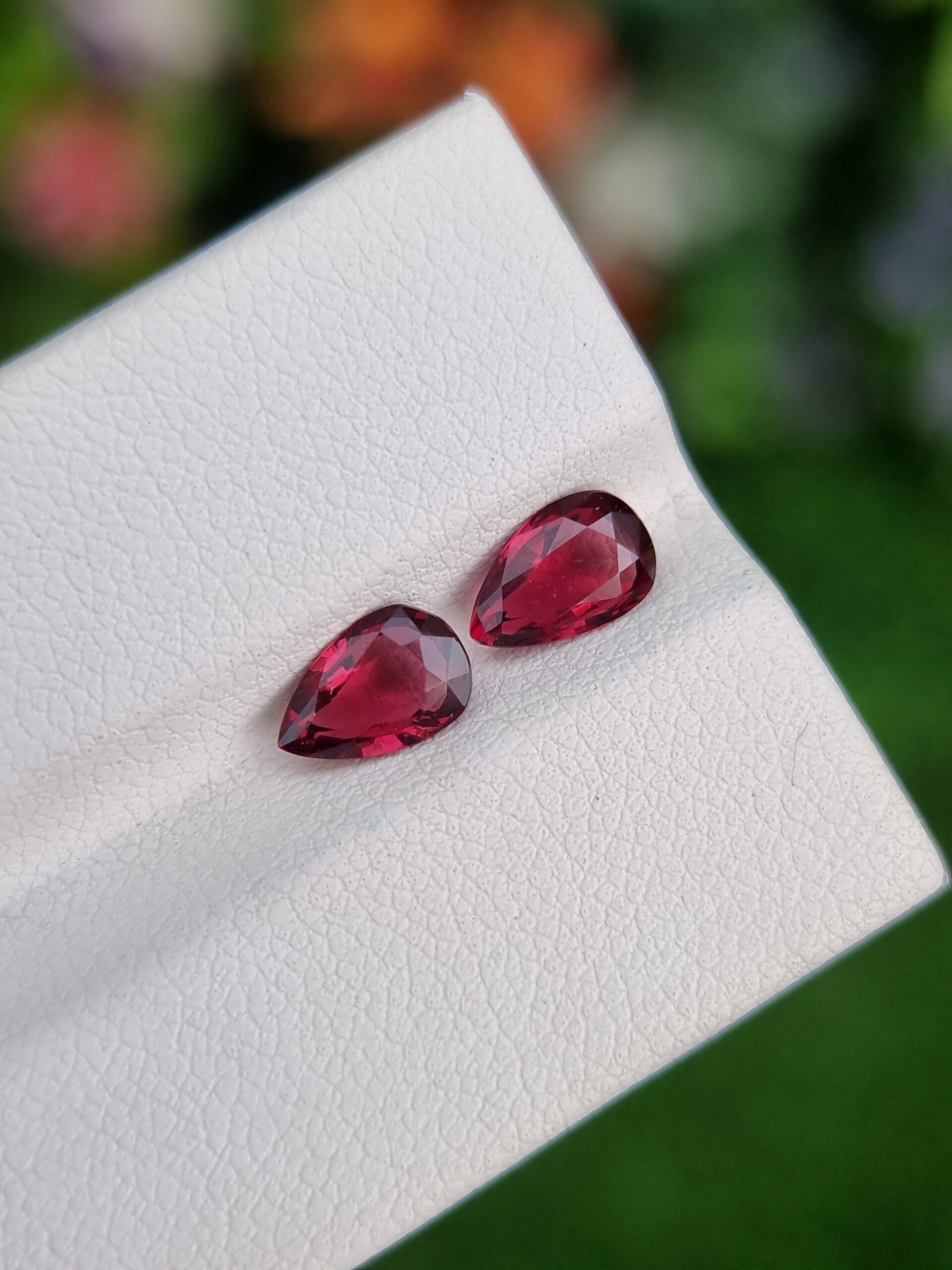 Radiant Reddish Pink Natural Rhodolite Garnet Pair - Pear Shaped | 0.91 & 0.98 ct