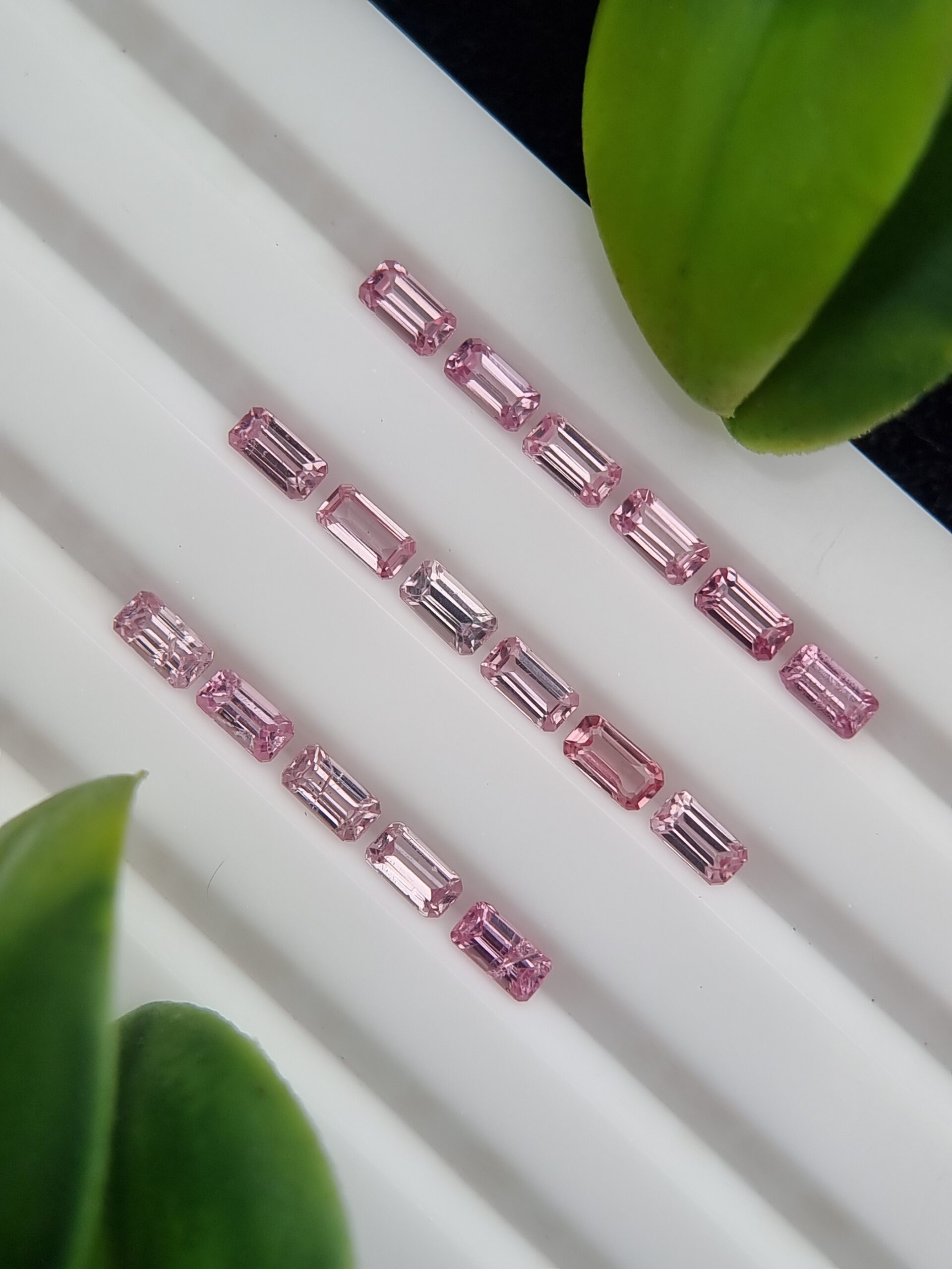 Refined Pink Spinel Lot - 2.61 ct, 17 Emerald Cut Calibrated Stones from Tajikistan