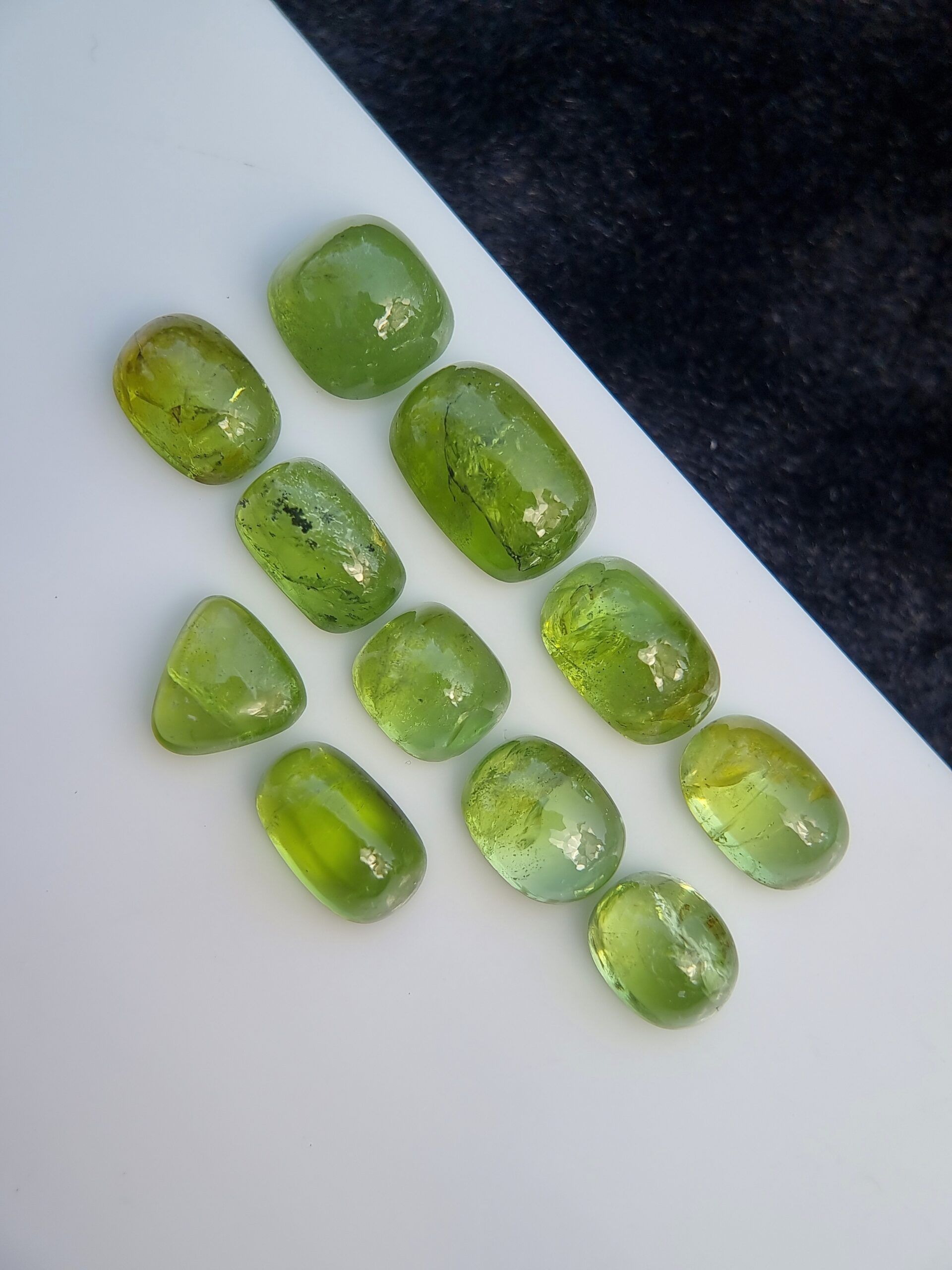 Vibrant Natural Peridot Cabochons Lot | 57.31 ct, 11 Stones