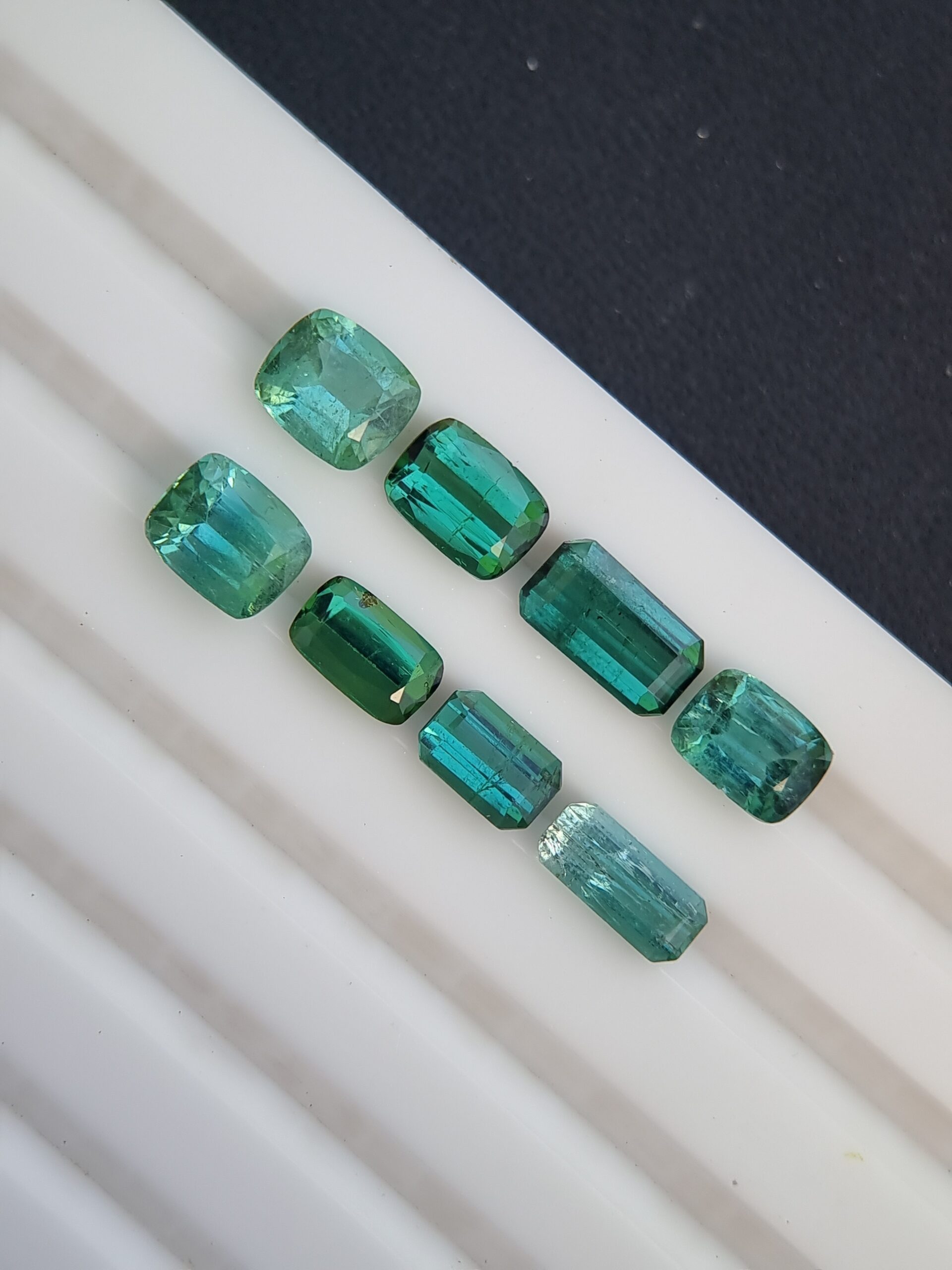 Bluish Green Natural Tourmaline Lot (7.62 ct) | Cushion & Emerald Cut Gems