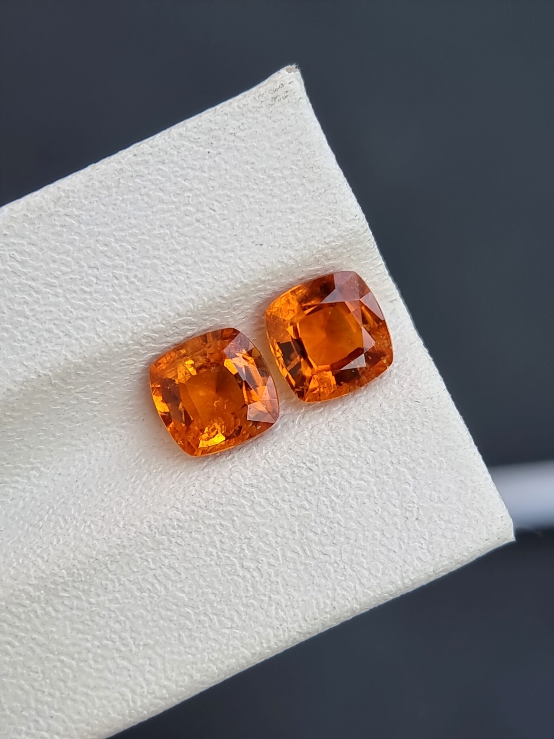 Natural Clinohumite Cushion Cut Gemstone Pairs in Orange and Yellow from Tajikistan