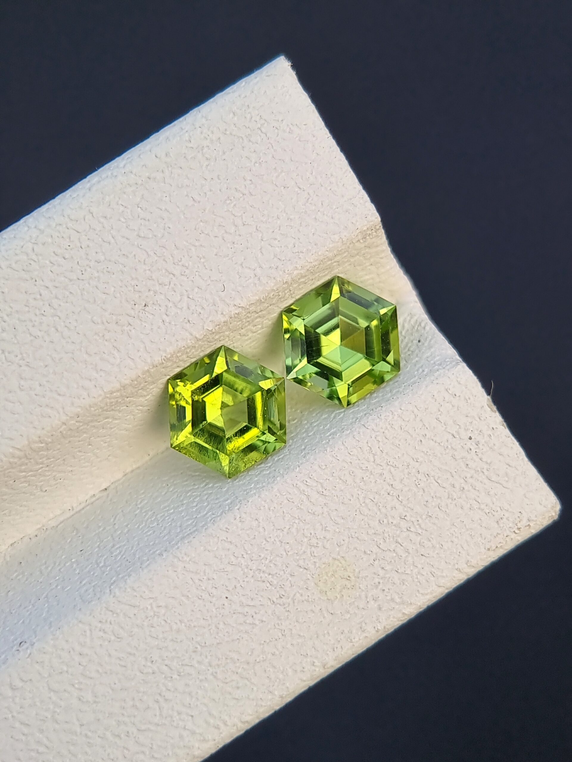 Natural Hexagonal-Cut Peridot Pair – 1.30 ct & 1.24 ct