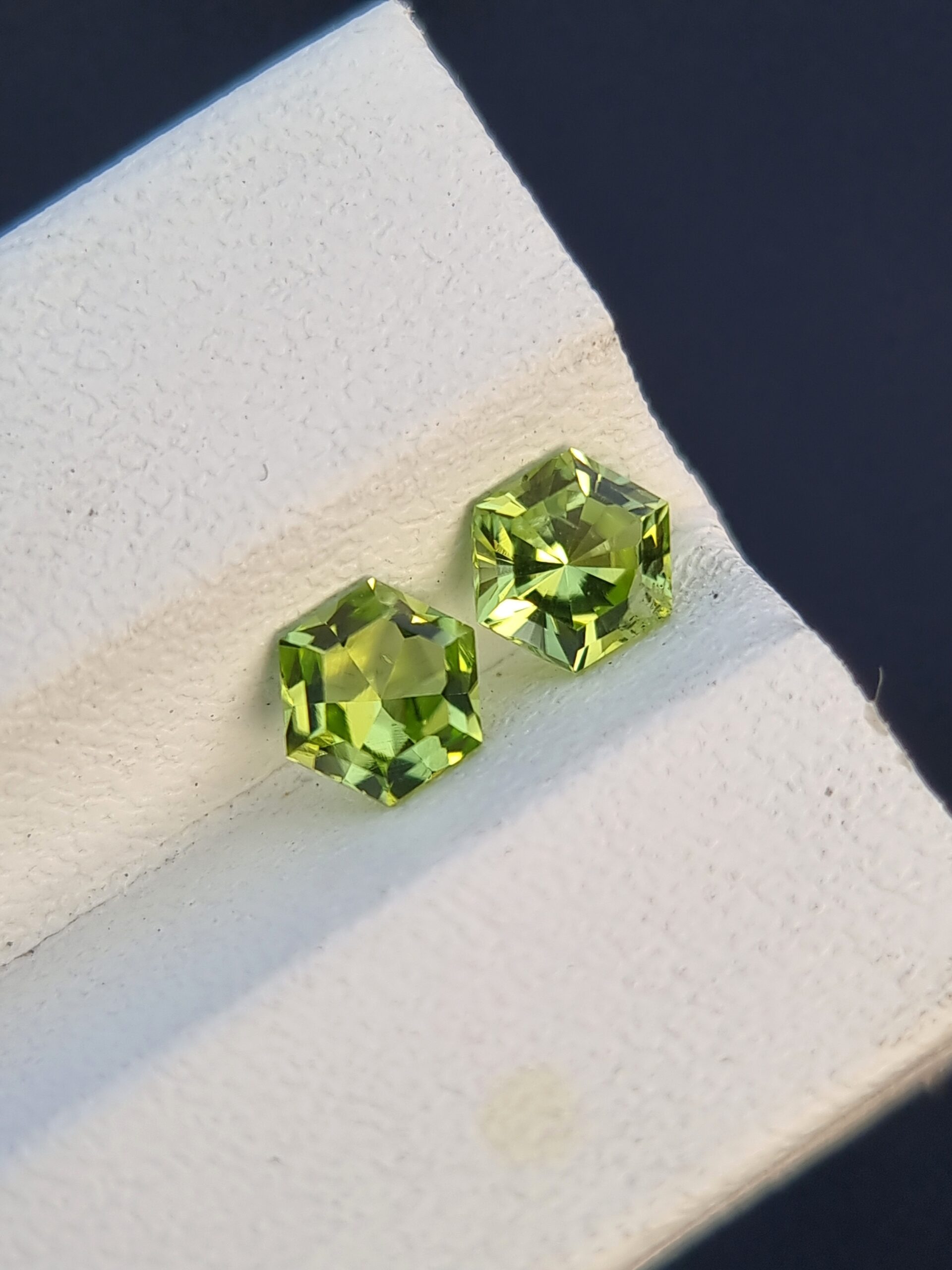 Natural Hexagonal-Cut Peridot Pair – 0.62 ct & 0.64 ct