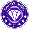 Daddy Gems logo showing a white diamond icon and stars on a purple circle with the words “DADDY GEMS”
